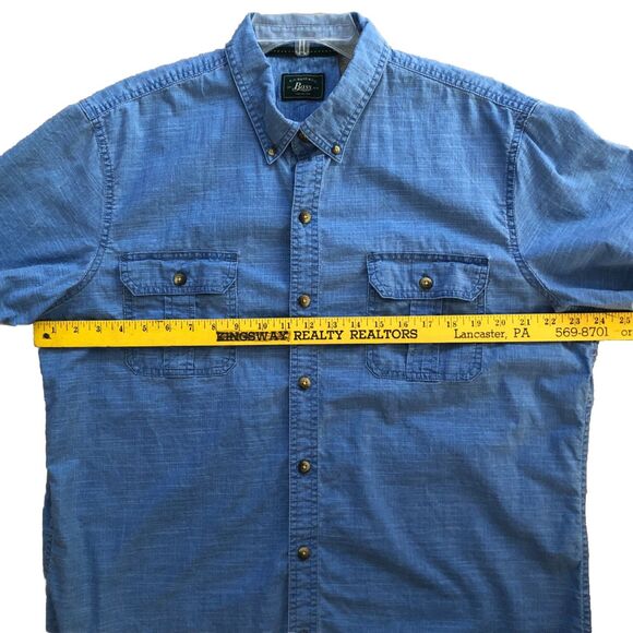 G H Bass Button Down Chambray Shirt Mens Sz XL Blue Short Sleeve Cotton Outdoors - Picture 10 of 12